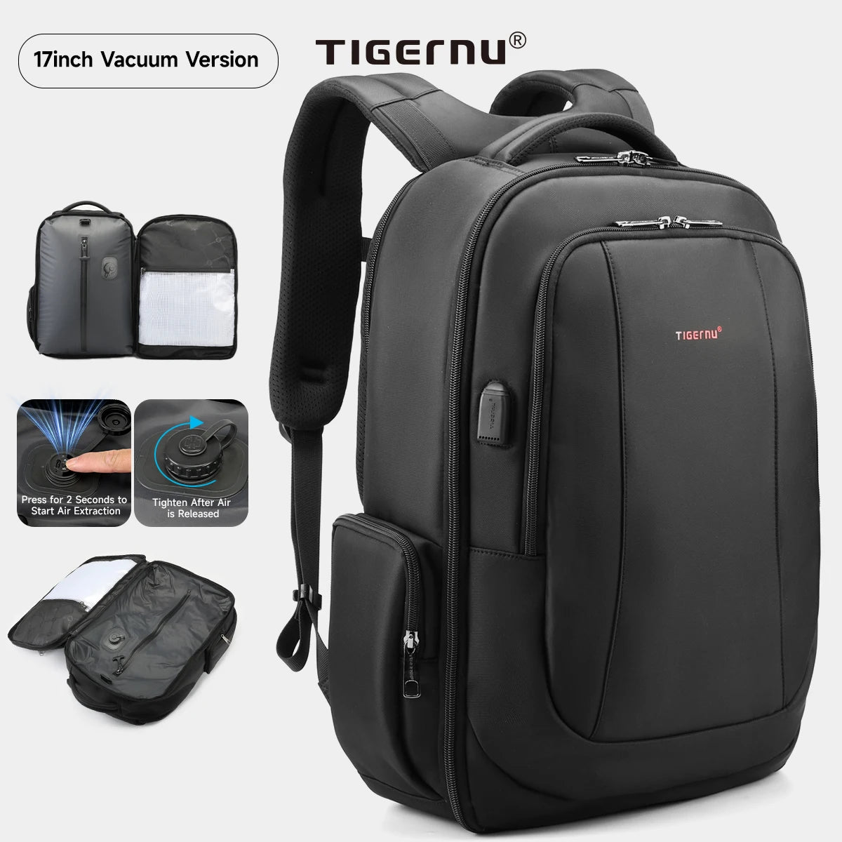 Sac à dos antivol Tigernu pour ordinateur portable de 14 à 17,3 pouces – Sac de voyage extensible avec port USB