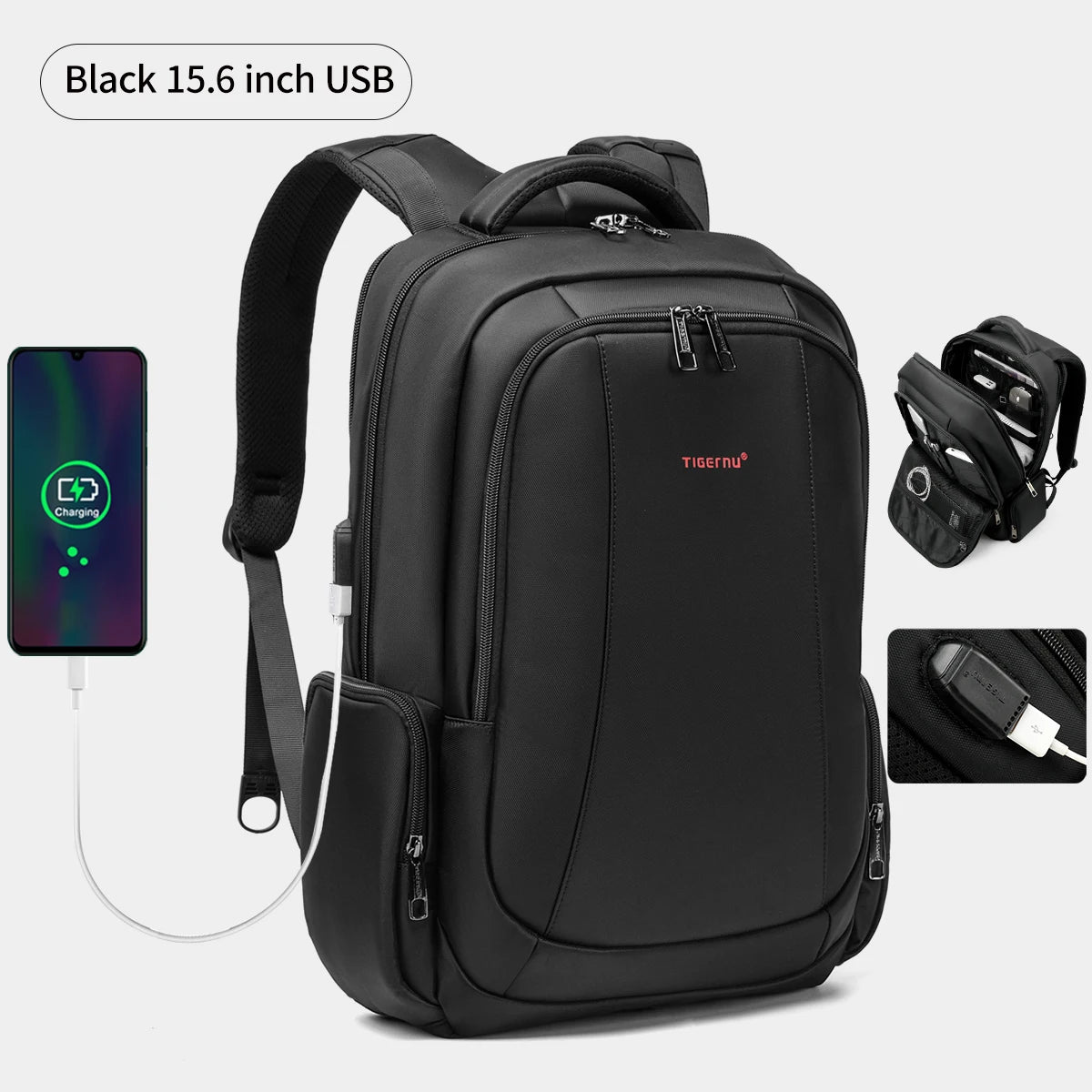 Sac à dos antivol Tigernu pour ordinateur portable de 14 à 17,3 pouces – Sac de voyage extensible avec port USB