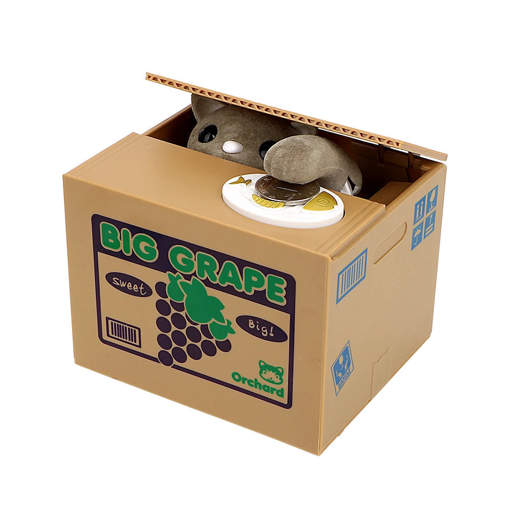 Tirelire automatique en plastique avec chat pour enfants – Boîte à pièces créative et amusante, dimensions 12x10x9 cm