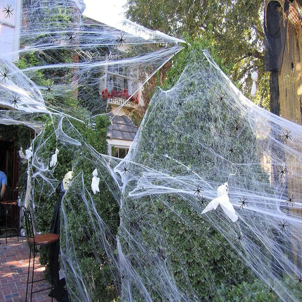 Toile d'araignée d'Halloween avec araignées - Décoration effrayante pour intérieur/extérieur