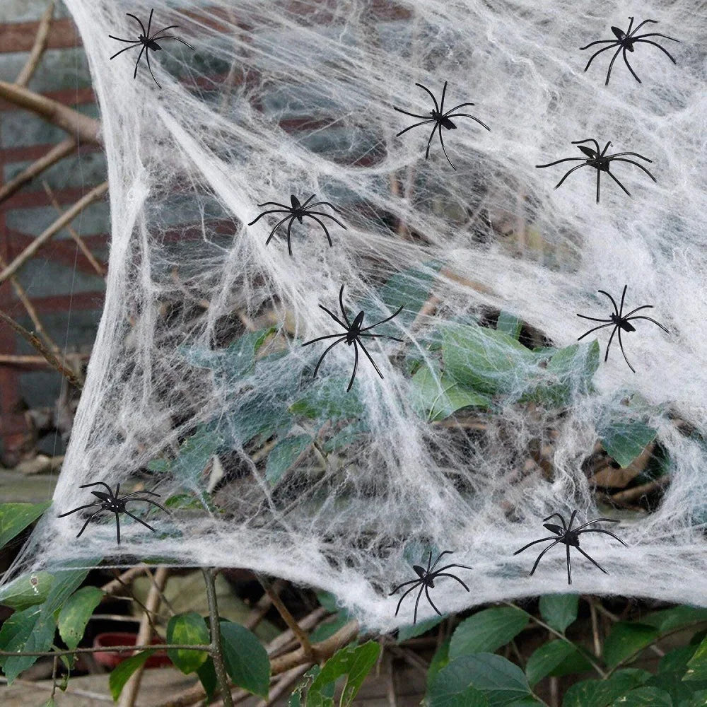Toile d'araignée d'Halloween avec araignées - Décoration effrayante pour intérieur/extérieur