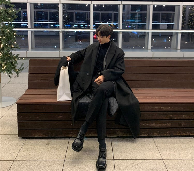 Men's Wool Loose Trench Coat for Winter - Elegant and Versatile