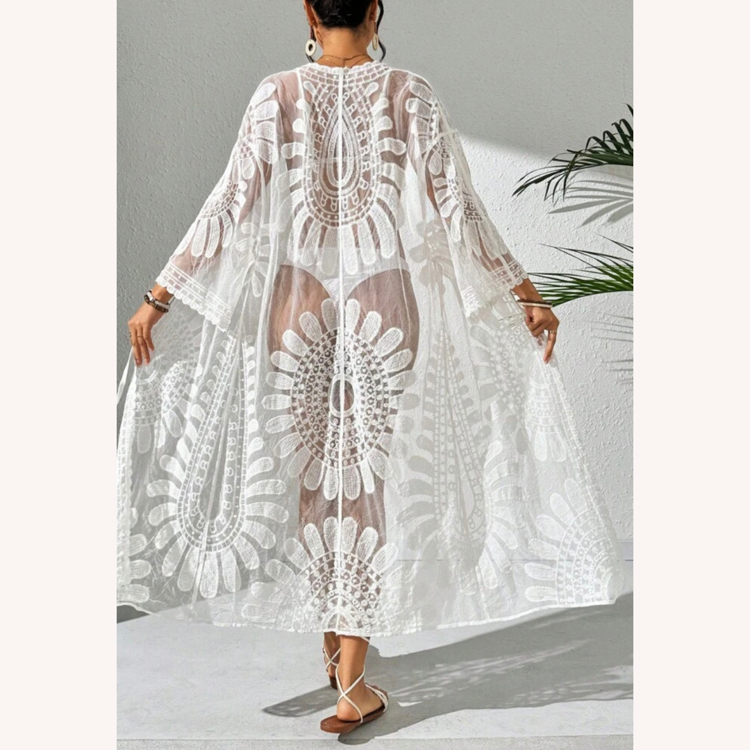 Cardigan bohème chic pour femme - Veste légère d'été brodée pour la plage avec manches trois-quarts et coupe ample