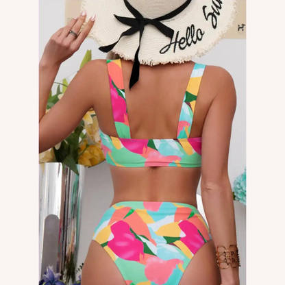 Bikini taille haute pour femme avec imprimé vif et confortable - Maillot de bain pour femme pour l'été
