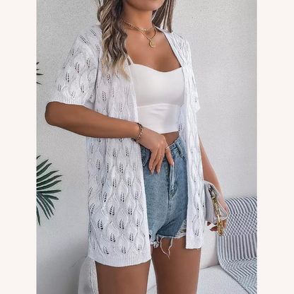 Cardigan en jersey pour femme avec découpe en forme de feuille – Élégance décontractée, manches mi-longues, confort optimal