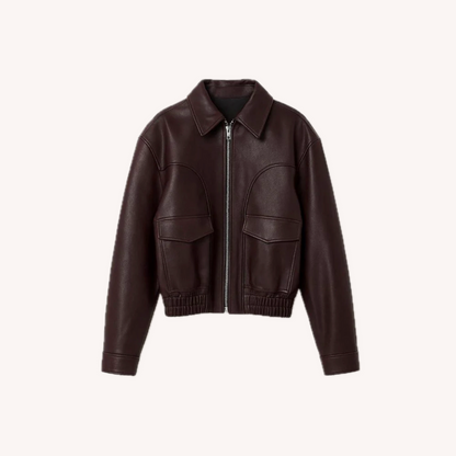 Veste aviateur élégante pour femme en cuir synthétique avec taille élastique – Style moderne et polyvalent