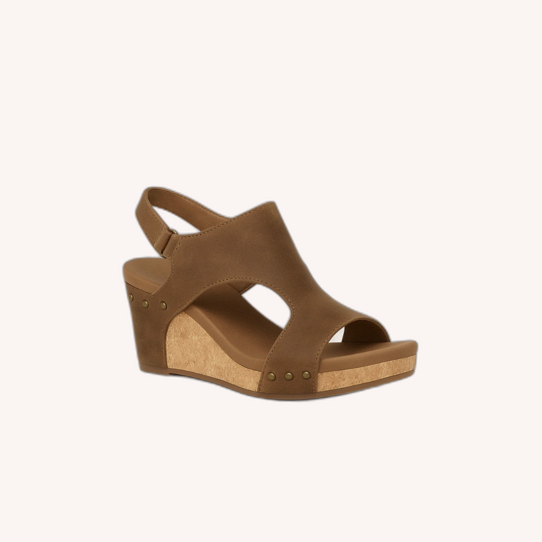 Women's Beige Wedge Sandals Size 38 Synthetic Leather