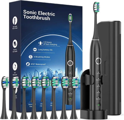 Brosse à dents électrique sonique améliorée avec 8 têtes de brosse et conception étanche IPX7 – Idéale pour adultes et enfants de 12 ans et plus
