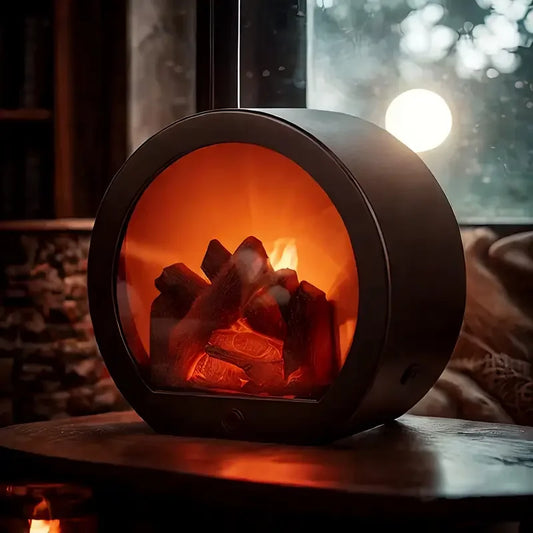 Vintage LED Fireplace Lamp with Realistic Flame Effect – USB Battery Powered Indoor Light for Home Decoration