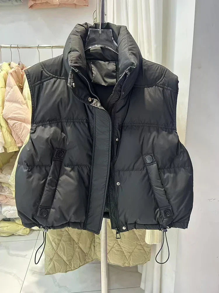 Wanda Down Vest | Stand Collar, Duck Down