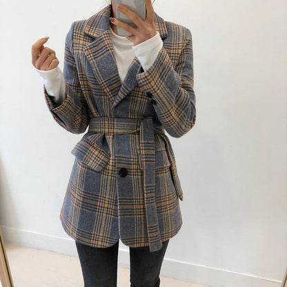Wanda Short Coat | Belted Plaid Wool