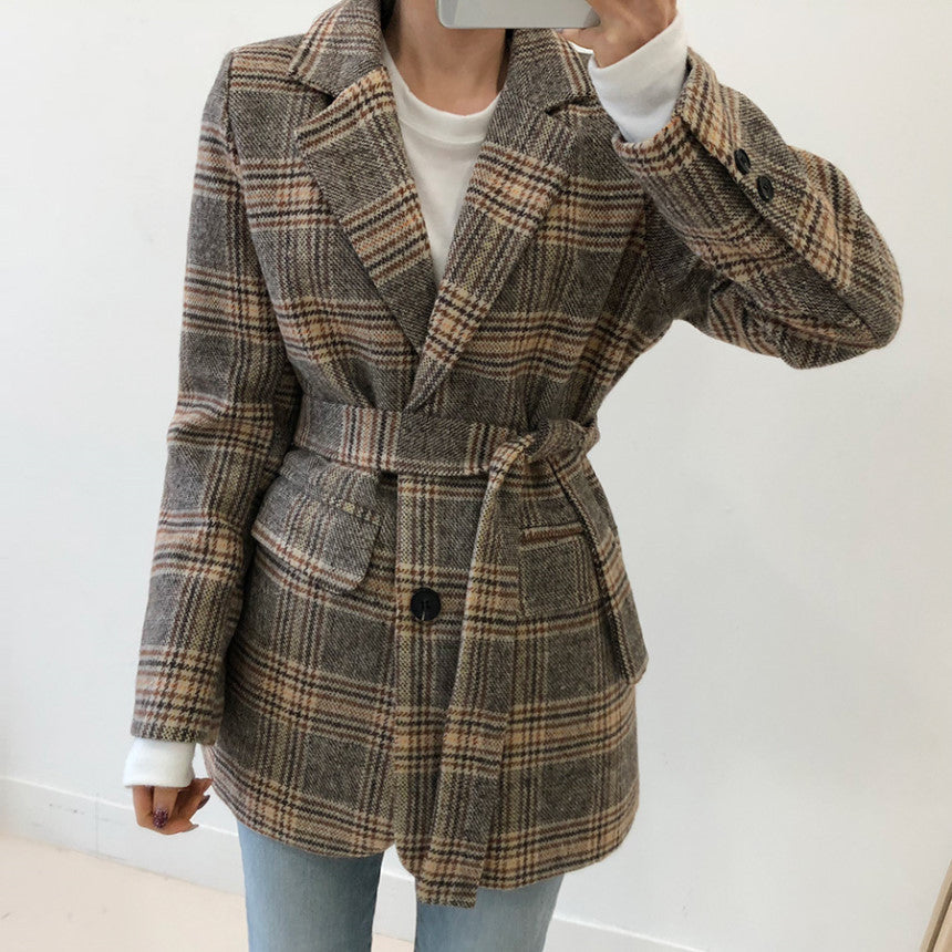 Wanda Short Coat | Belted Plaid Wool