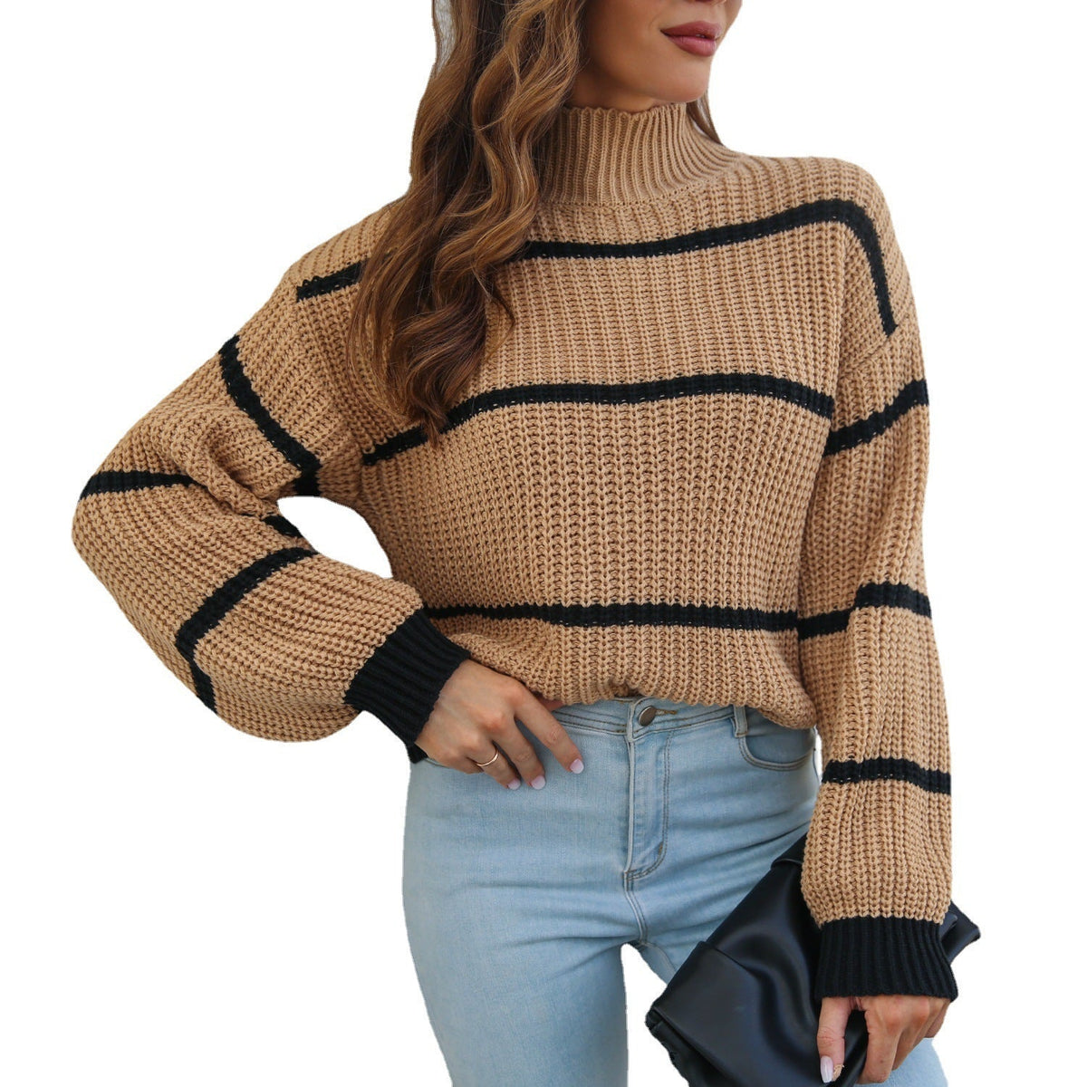 Wanda Striped Pullover Jumper | Mock Neck, Cozy Acrylic