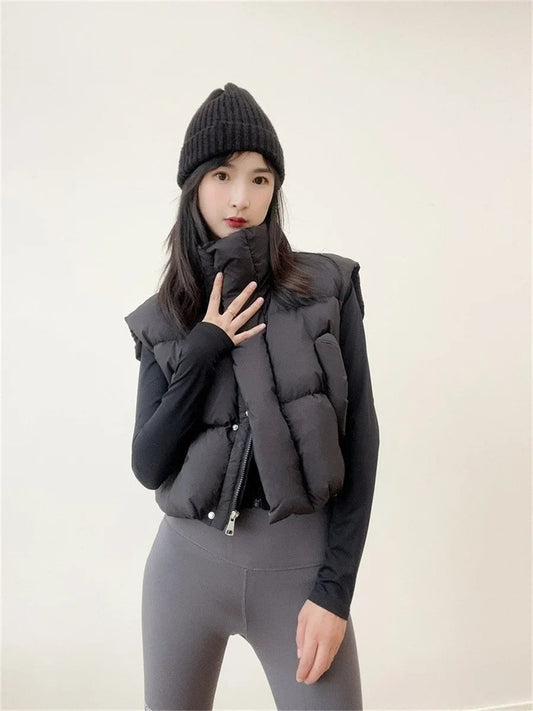 Wara Black Puffer Vest | High Stand-Up Collar, Cozy Layering