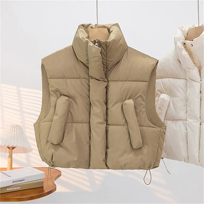 Wara Black Puffer Vest | High Stand-Up Collar, Cozy Layering