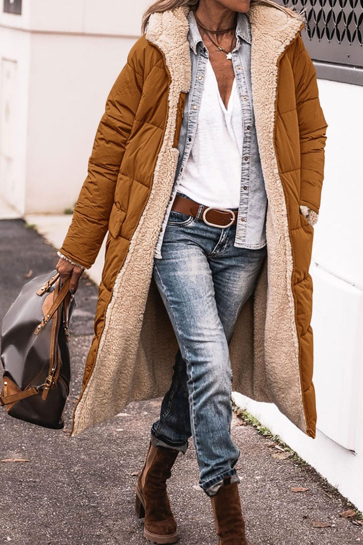 Wara Long Coat | Reversible Quilted Sherpa