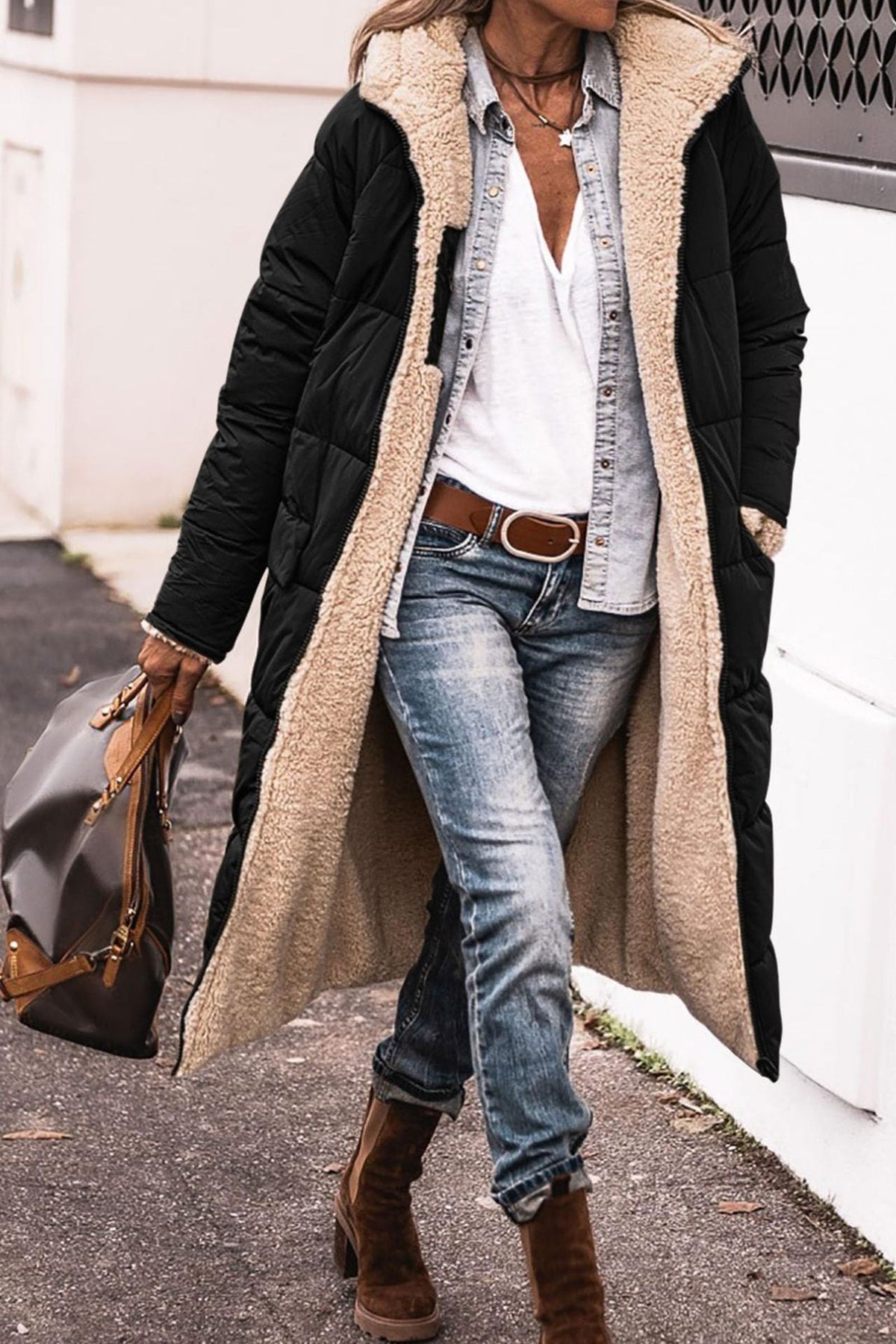 Wara Long Coat | Reversible Quilted Sherpa