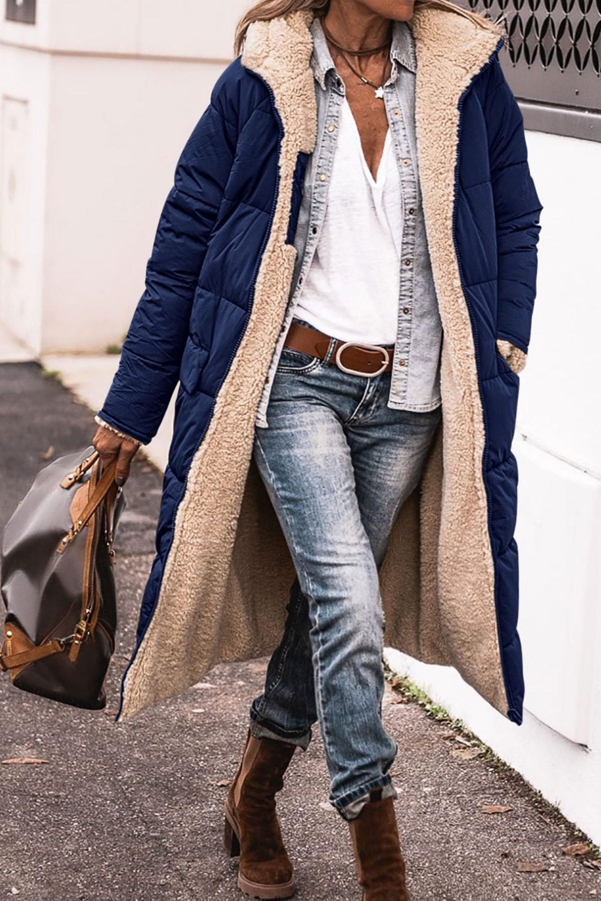 Wara Long Coat | Reversible Quilted Sherpa
