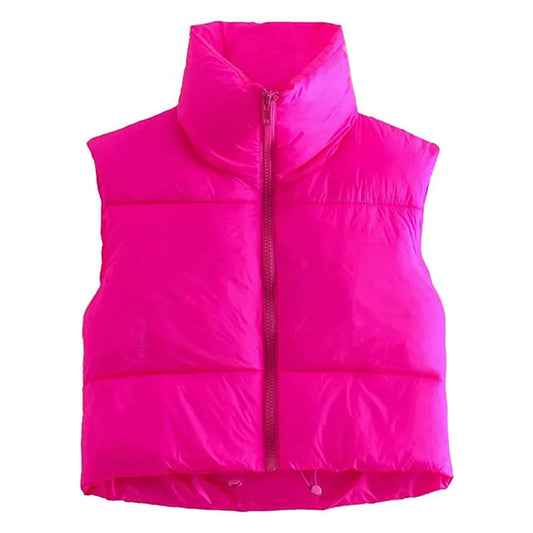 Wavy Cropped Puffer Vest | Lightweight Polyester, Boxy Fit