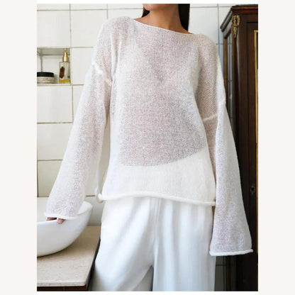 Variant image for Pull Femme Léger en Maille Transparente – Élégance Décontractée, Idéal pour Superpositions, Disponible en Blanc et Rose-11