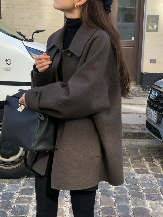 Willa Wool Coat | Mid-Length A-Line Design, Notched Lapel