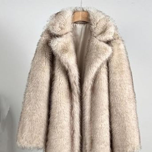 Wina Long Coat | Faux Fur, Notched Lapel