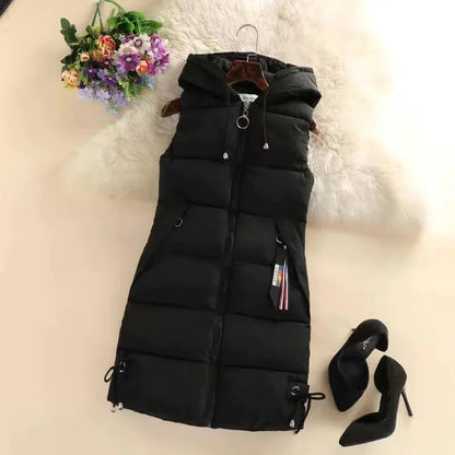 Wina Puffer Vest | Long Quilted, Cozy Cotton Shell