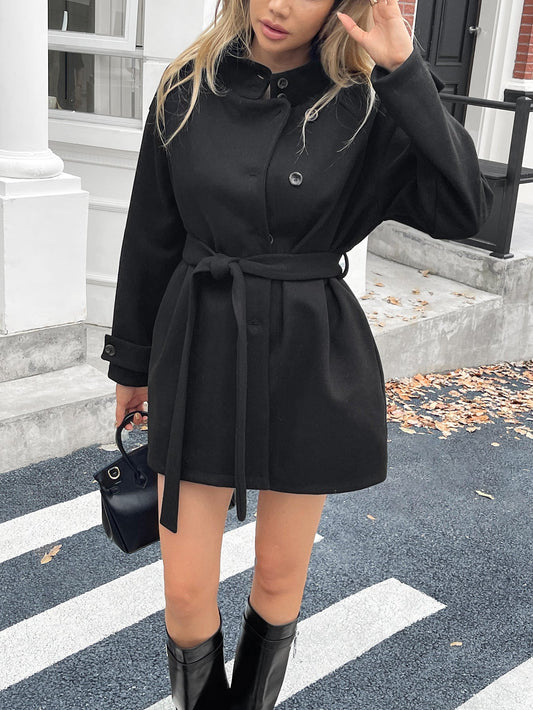 Wina Women's Overcoat | A-Line, Belted Polyester