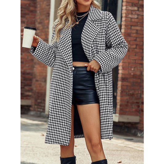 Wira Women's Coat | Classic Tailored Polyester, Houndstooth Pattern