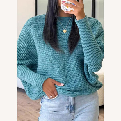 Pull tricoté surdimensionné pour femmes en polyester doux – Col rond, coupe ample et finitions côtelées pour un style décontracté