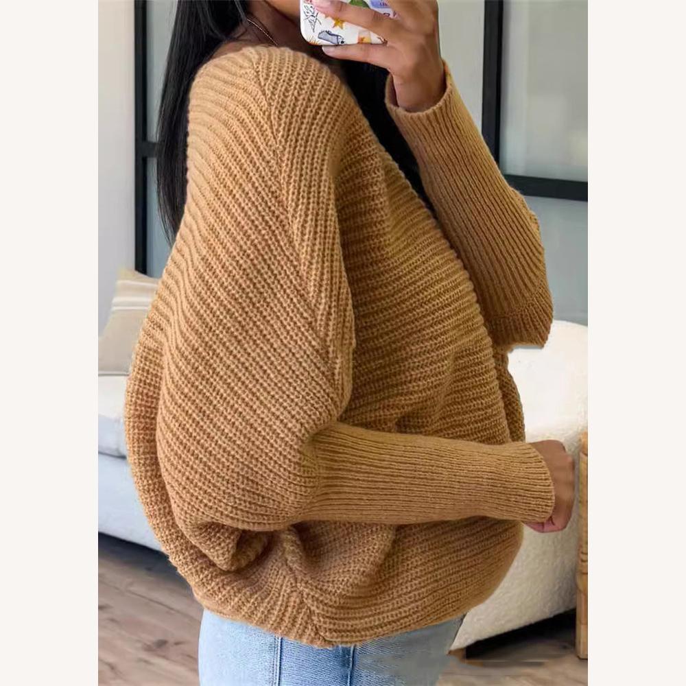 Pull tricoté surdimensionné pour femmes en polyester doux – Col rond, coupe ample et finitions côtelées pour un style décontracté
