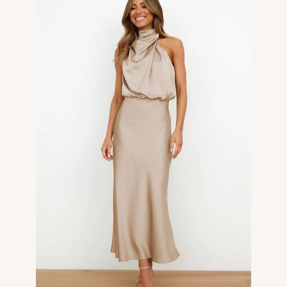 Robe de cocktail élégante en tissu fluide pour femme - Coupe mi-mollet flatteuse, idéale pour les soirées chics