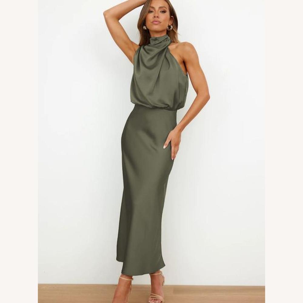 Robe de cocktail élégante en tissu fluide pour femme - Coupe mi-mollet flatteuse, idéale pour les soirées chics