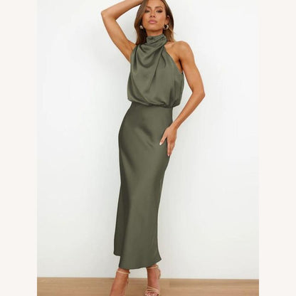 Robe de cocktail élégante en tissu fluide pour femme - Coupe mi-mollet flatteuse, idéale pour les soirées chics