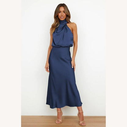 Robe de cocktail élégante en tissu fluide pour femme - Coupe mi-mollet flatteuse, idéale pour les soirées chics
