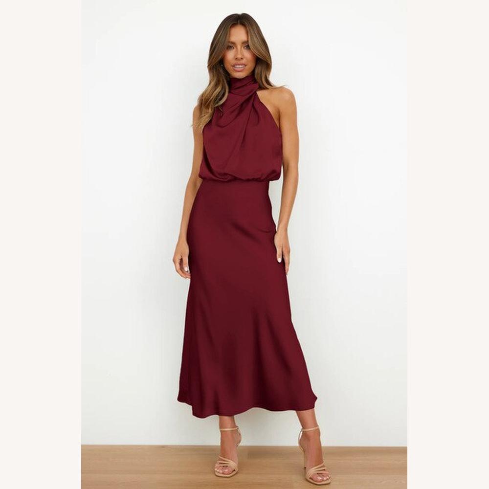 Robe de cocktail élégante en tissu fluide pour femme - Coupe mi-mollet flatteuse, idéale pour les soirées chics