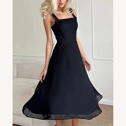 Robe d'été élégante pour femme en mousseline de soie avec encolure carrée – Robe d'été chic pour cocktails et dîners