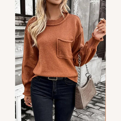 Pull ample pour femme en maille douce avec poche avant – Confortable pour l'automne et l'hiver