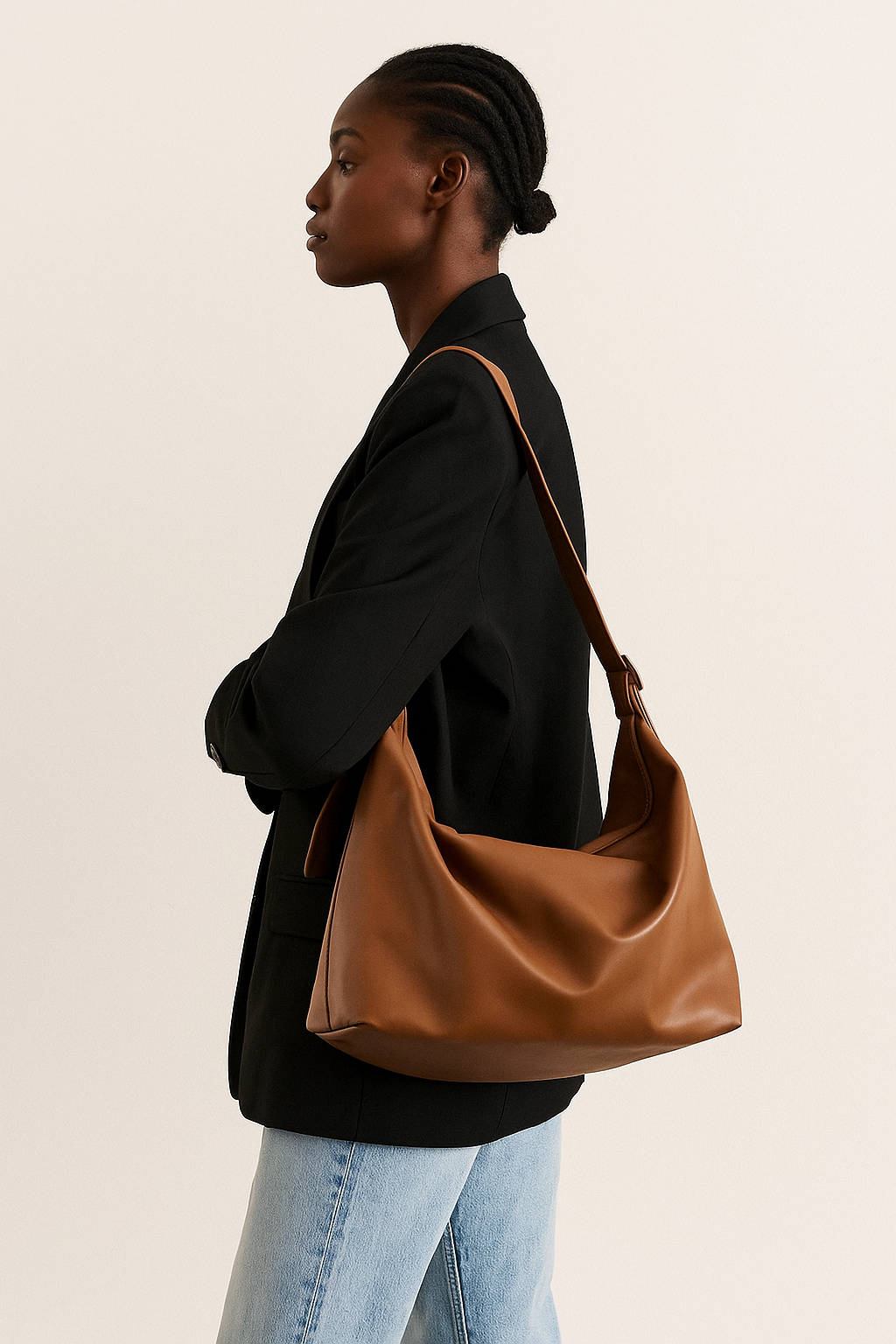 Sac à bandoulière en cuir noir pour femme – Élégant et pratique pour toutes les occasions, design réglable et spacieux