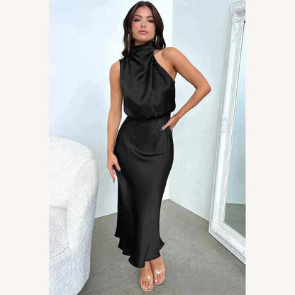 Variant image for Robe Cocktail Élégante en Tissu Fluide pour Femmes - Coupe Flatteuse Mi-Mollet, Idéale pour Soirées Chic-7