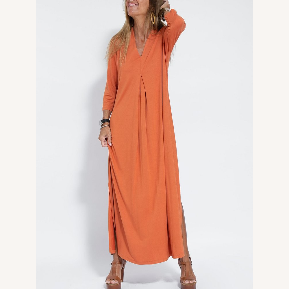 Robe décontractée en coton à col en V pour femme - Élégance et confort pour toutes les occasions