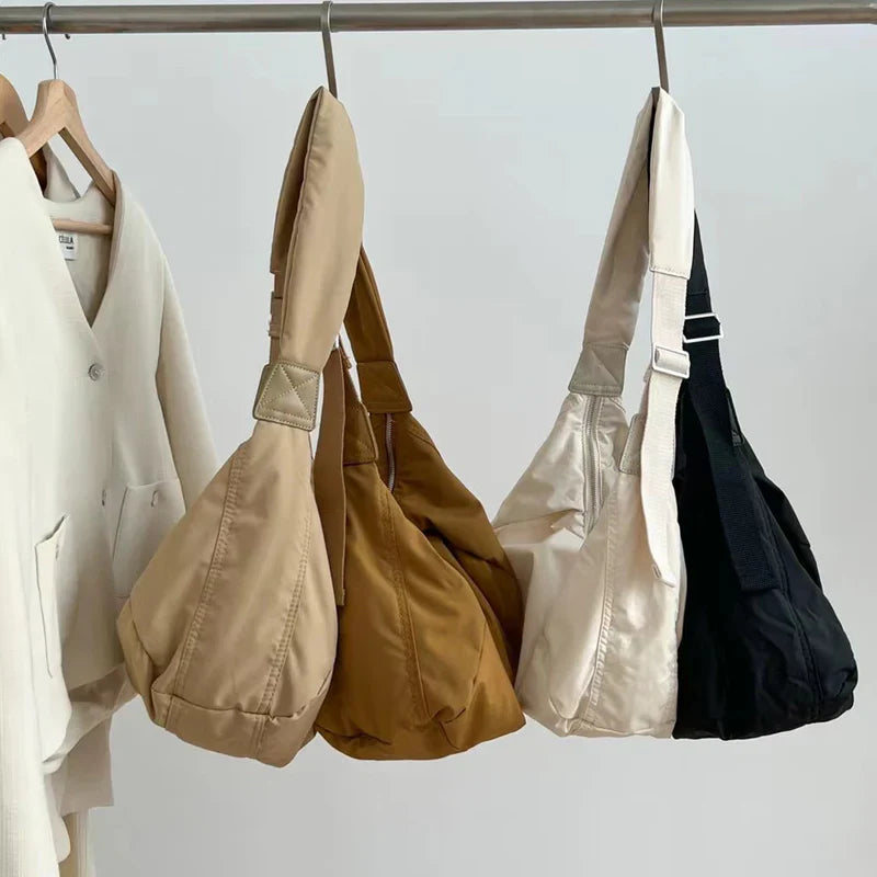 Grand sac d'épaule pour femme en nylon résistant avec bandoulière réglable – Sac décontracté ultra-léger pour un usage quotidien