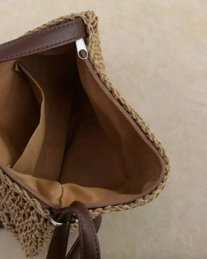 Sac d'épaule en paille de qualité supérieure pour femme avec bandoulière réglable en cuir végétal – Idéal pour un usage quotidien