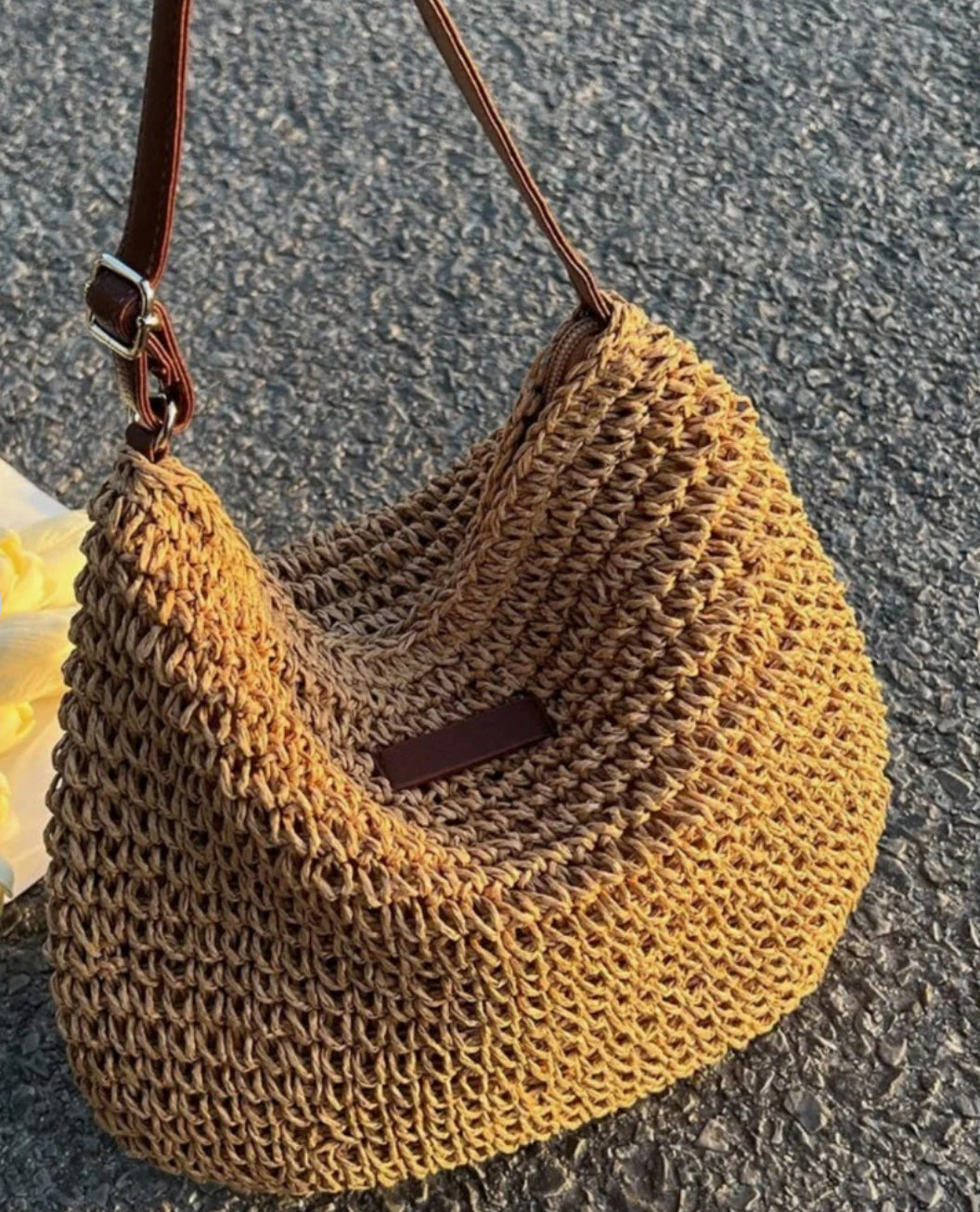 Sac d'épaule en paille de qualité supérieure pour femme avec bandoulière réglable en cuir végétal – Idéal pour un usage quotidien