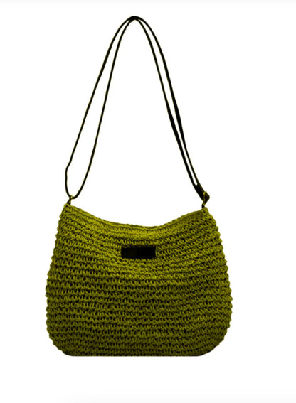 Sac d'épaule en paille de qualité supérieure pour femme avec bandoulière réglable en cuir végétal – Idéal pour un usage quotidien