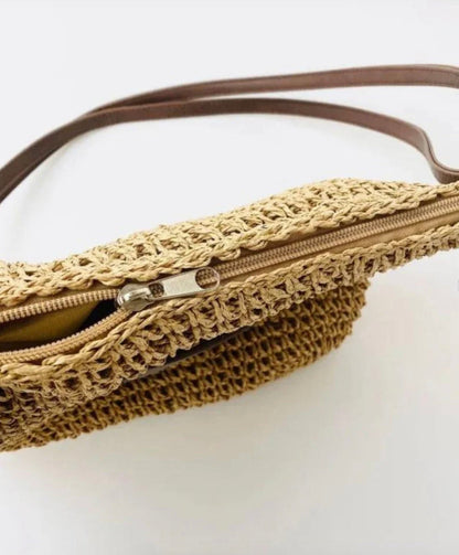 Sac d'épaule en paille de qualité supérieure pour femme avec bandoulière réglable en cuir végétal – Idéal pour un usage quotidien
