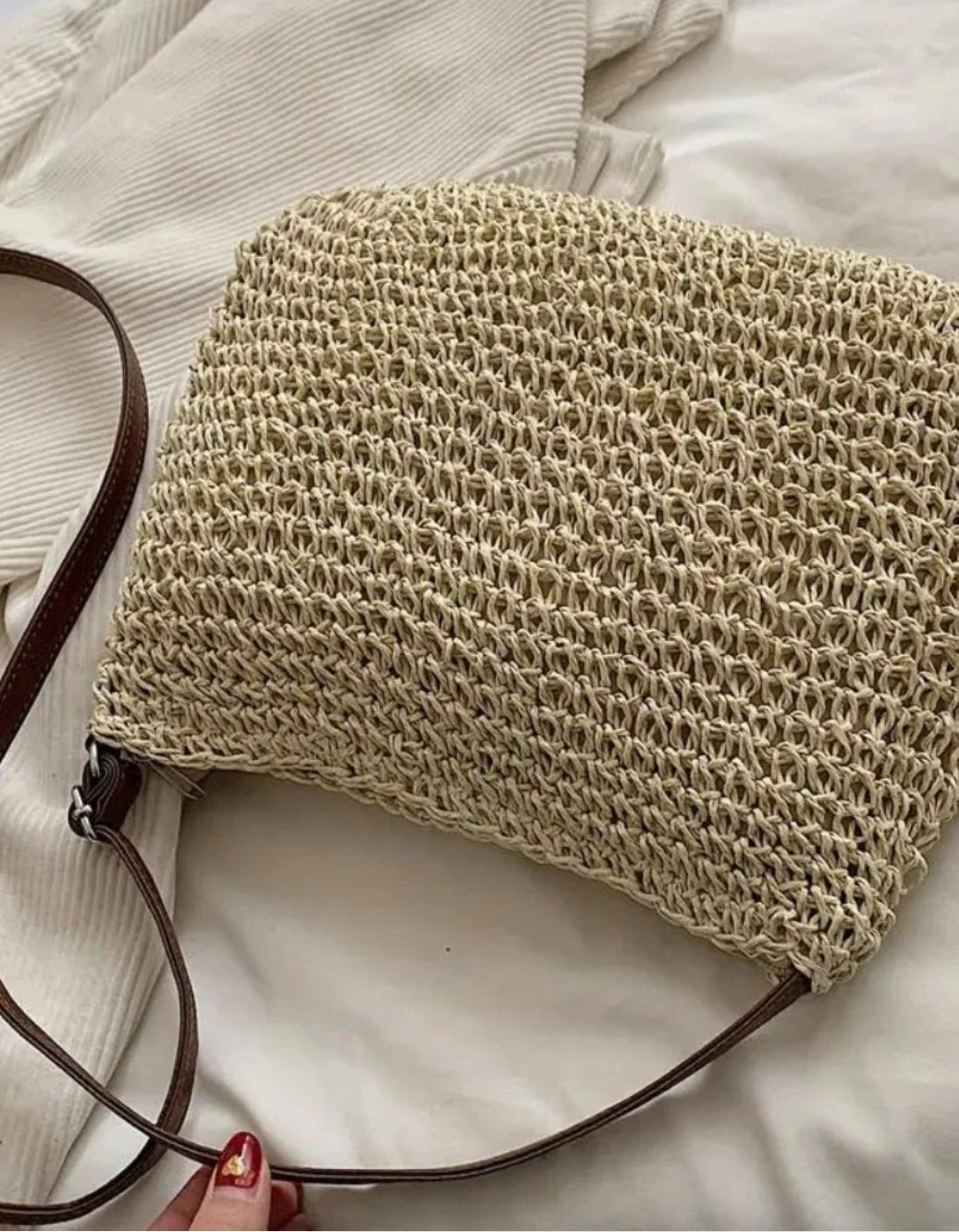 Sac d'épaule en paille de qualité supérieure pour femme avec bandoulière réglable en cuir végétal – Idéal pour un usage quotidien