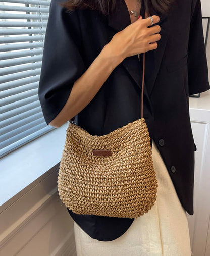 Sac d'épaule en paille de qualité supérieure pour femme avec bandoulière réglable en cuir végétal – Idéal pour un usage quotidien