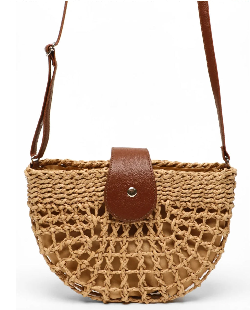 Sac à main en osier élégant pour femme avec poche intérieure – Sac d'épaule pratique en paille et cuir