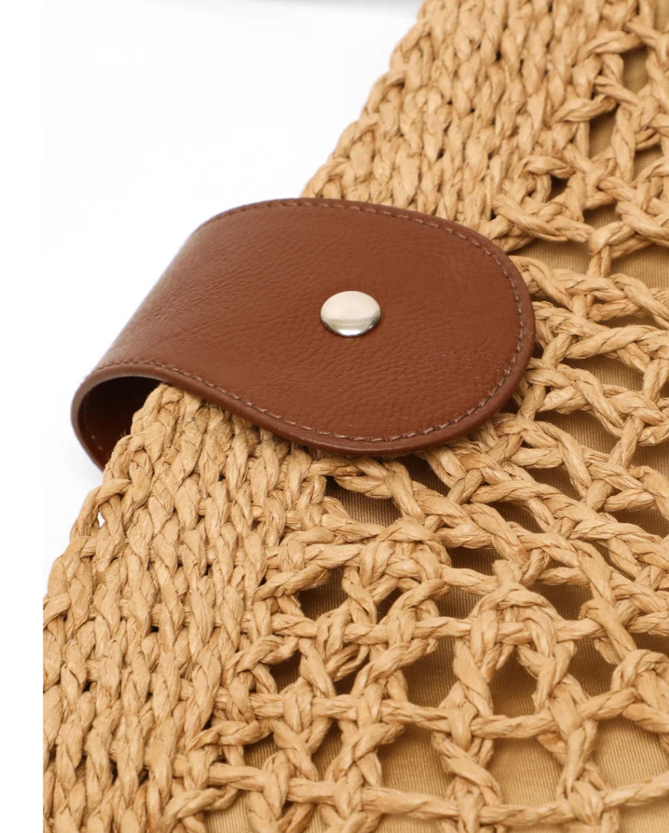 Sac à main en osier élégant pour femme avec poche intérieure – Sac d'épaule pratique en paille et cuir